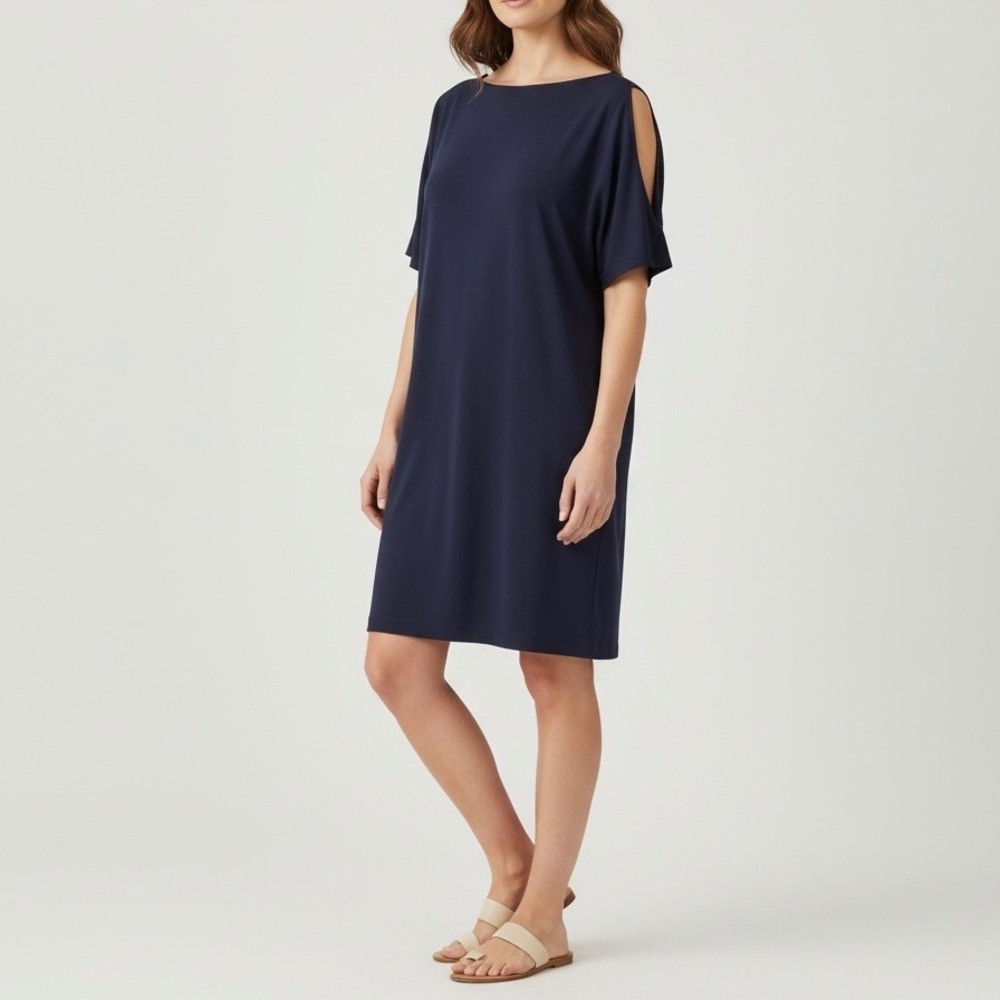 Eileen Fisher | Black Shirt Dress Slit Sleeves Large Minimalist Capsule Wardrobe